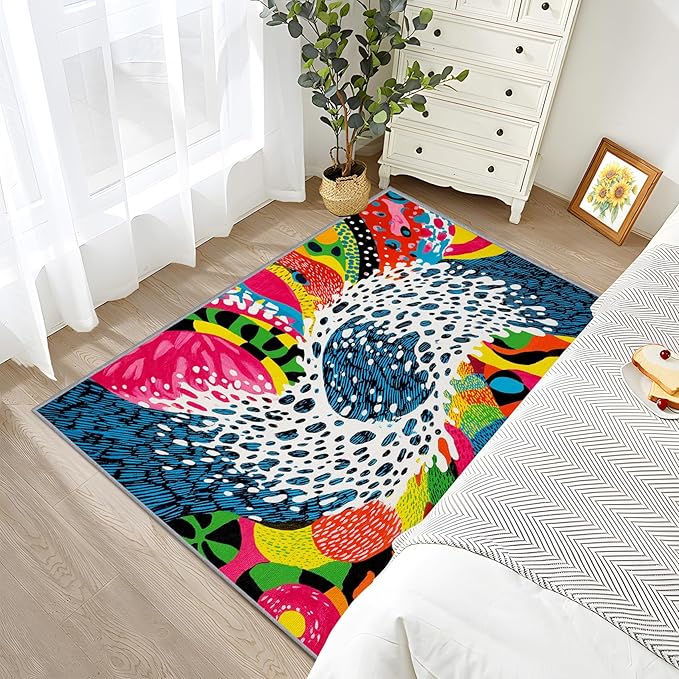 Optical Illusion Area Rugs - Abstract Retro Rug 4x5, Wavy Orange Art High Traffic Shed Resistant Carpets Room Decor #C108