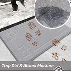 BEQHAUSE Door Mat 24" x 60", Non-Slip Door Mats Indoor Entryway Rugs Washable Low-Profile Absorbent and Stain Resist Floor Mats, Dog Door Mat for Front Back Door, Muddy Wet Shoes & Paws, Light Grey