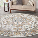 Nourison Home Astra Machine Washable Silver Grey 7'10" x Round Area Rug - Easy Clean, Non Shedding, Bed Room, Living Room, Dining Room, Kitchen (8' x Round)