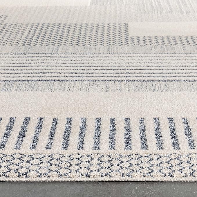 Well Woven Harlow Collection Briar Light Blue - Modern Tribal Minimalist Geometric 6x9 Area Rug - Ideal for Living Room, Dining Room & Bedroom - Durable, Stain Resistant & Easy to Clean
