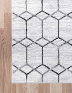 Rugs.com Lattice Trellis Collection Rug – 6 Ft Runner White Low-Pile Rug Perfect for Hallways, Entryways