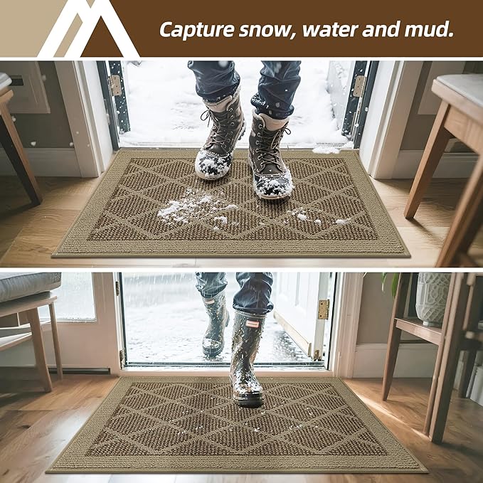 COSY HOMEER Non-Slip Door Mat 24"x36", Entryway Rugs Low Profile Absorbent Dirt Trapper Doormat for Front Entrance, Washable Polypropylene Entry Mat (Beige)