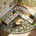 jinchan Elora Floral Corner Rug for Living Room Washable Bedroom Rug Vintage Romance Design Non Slip Quarter Circle Lightweight Low-Pile Throw Carpet for Reading Nook Playroom,8ft Radius, Green