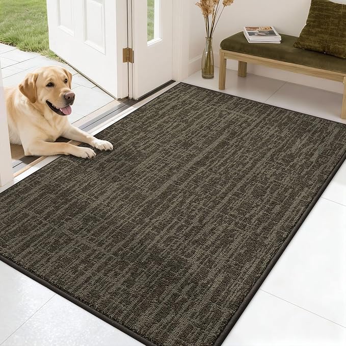 COSY HOMEER-Dirt-Trapper-Door-Mat 32"x48" Non-Slip Entryway Rugs,Washable Welcome Mat,Absorbent Entrance Mats,Low Pile Dog Door Mats for Front Back Doomats and Wet Shoes,Brown