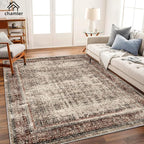 6x9 Washable Area Rug Boho Medallion Distressed Design Non-Shedding Easy Care Ideal for High Traffic Areas in Rugs for Living Room Bedroom Office Kitchen Large Carpet