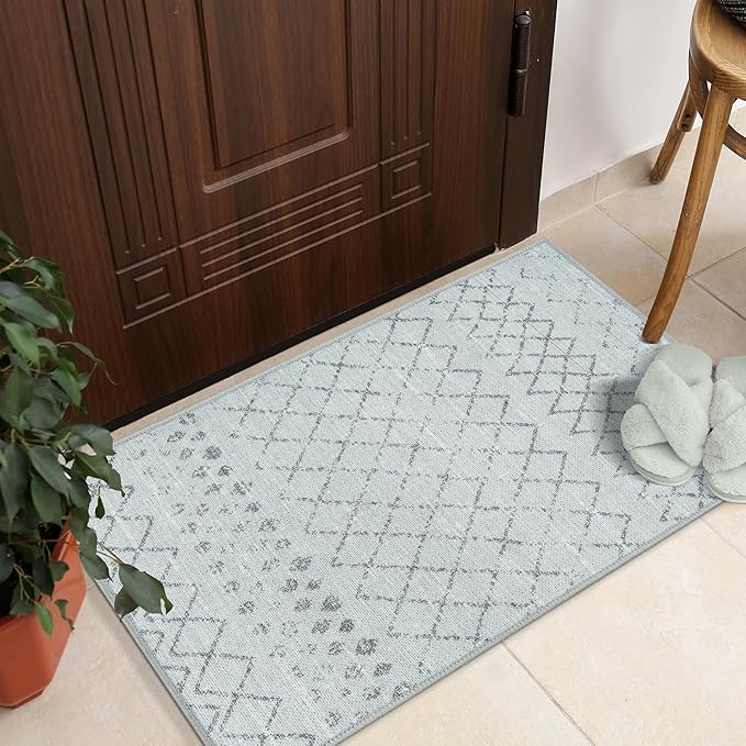 GLN Rugs Contemporary Collection - Machine Washable Area Rug, Contemporary Washable, Non Slip, Low Pile Chenille Rug, Living Room, Bedroom, Kitchen Rug (2' x 3' Gray 0166)