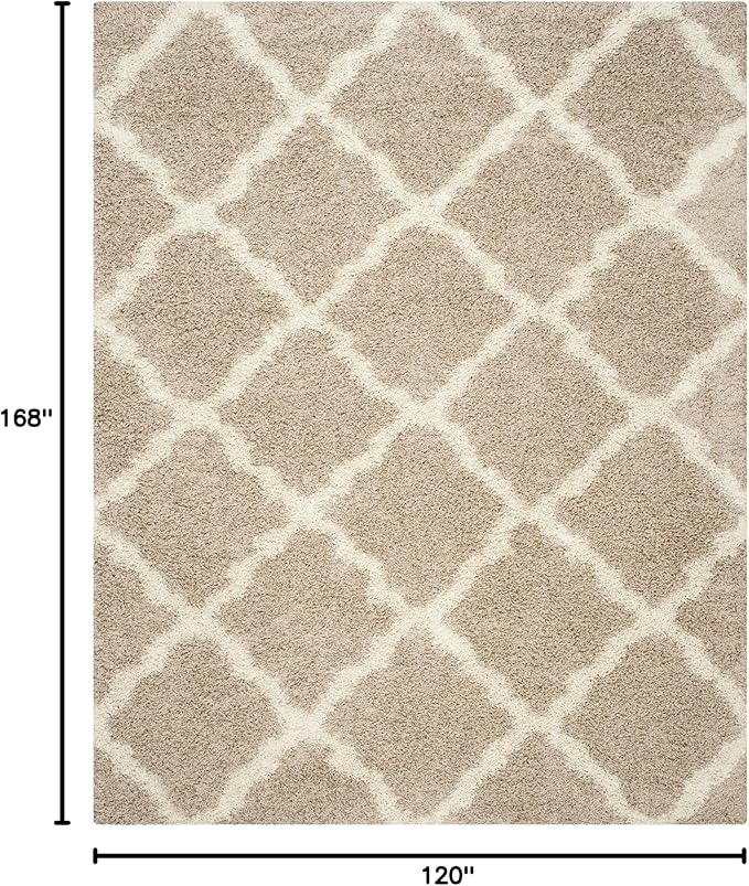 SAFAVIEH Dallas Shag Collection Area Rug - 10' x 14', Beige & Ivory, Trellis Design, Non-Shedding & Easy Care, 1.5-inch Thick Ideal for High Traffic Areas in Living Room, Bedroom (SGD257D)