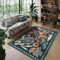 Boho Egypt Green Area Rugs for Living Room Bedroom, 5x7 Washable Large Dining Room Rug Non Slip, Floral Vintage Farmhouse Throw Carpet for Office Hardwood Floor Playroom (Dark Green,5 x 7)
