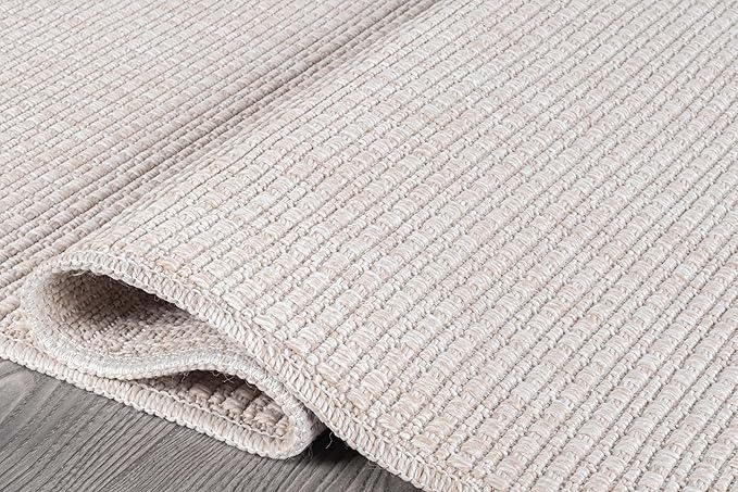 Beverly Rug Easy Jute Off White Rug 5x7 Solid Washable Durable Outdoor Indoor Area Rugs for Living Dining Room Patio Office Stain Resistant Non Shedding Casual Indoor Outside Carpet (5 x 7 Off-White)