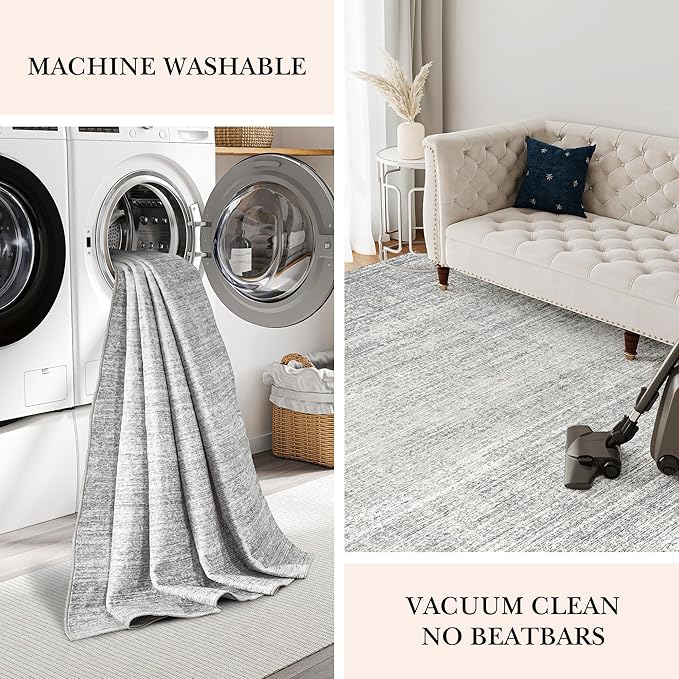 Valenrug Washable Rugs 2x8 - Stain Resistant 2x8 Area Rugs for Living Room, Non Slip Backing Large Area Rugs for Bedroom, Folable Machine Washable Area Rug (2'x8', Grey)