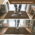 COSY HOMEER Non-Slip Door Mat 24"x36", Entryway Rugs Low Profile Absorbent Dirt Trapper Doormat for Front Entrance, Washable Polypropylene Entry Mat (Dark Brown)