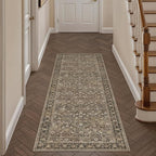 HUGEAR 2x6 Runner Rug Machine Washable Brown Hallway Area Rugs Indoor Accent Rugs Floral Mid Pile Carpet Distressed Soft Thicker Throw Rug Bedroom Office Dining Kitchen Laundry Non Slip