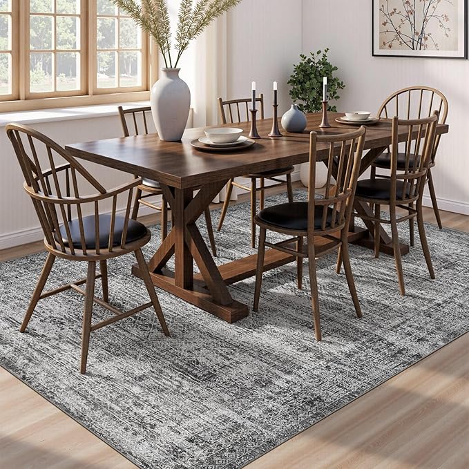 5x7 Area Rug Living Room Rugs - Washable Neutral Modern Abstract Soft Thin Rug Indoor Floor No Slip Rug Carpet for Bedroom Under Dining Table Home Office Decor - Dark Gray