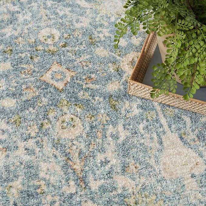 Nourison Home Astra Machine Washable Teal Beige 4' x 6' Area Rug Easy Clean, Non Shedding, Bed Room, Living Room, Dining Room, Kitchen (4' x 6')