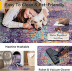 Washable Area Rugs 7'x9' Non-Slip Modern Abstract Soft for Living Room Entryway Bedroom Nursery, Print Pattern, Purple Orange Blue Green Rust Red Colorful