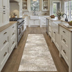 Runner Rug 2x6 Beige Machine Washable Modern Abstract Hallway Carpet Non Slip Neutral Long Carpet Low Pile Soft Non Shedding Contemporary Rug for Bathroom Laundry Kitchen Bedroom