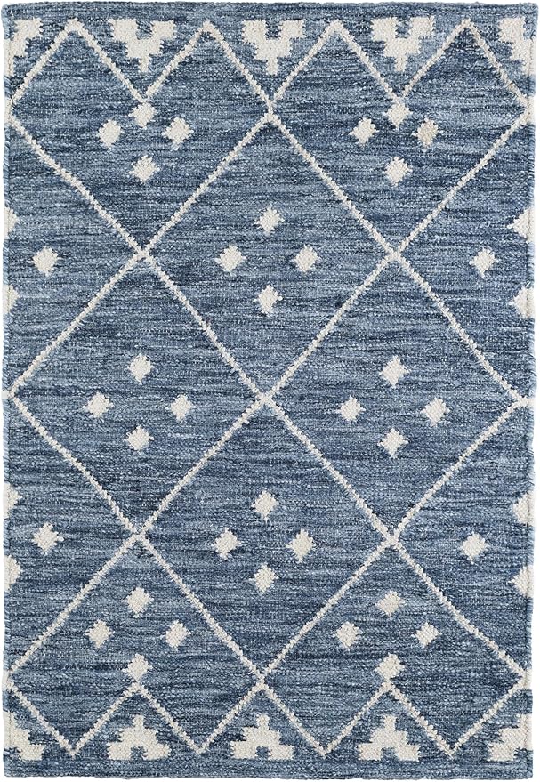 Dash & Albert Kota Indigo Handwoven Wool Rug, 8.5 X 11.5 Feet, Blue Geometric Pattern