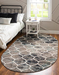 Rugs.com Lattice Frieze Collection Rug – 5' x 8' Oval Blue Multi Medium Rug Perfect for Living Rooms, Large Dining Rooms, Open Floorplans