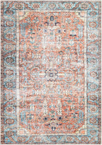 Bloom Rugs Washable Non-Slip 4' x 6' Rug - Orange/Blue Traditional Area Rug for Living Room, Bedroom, Dining Room, and Kitchen - Exact Size: 4' x 6'