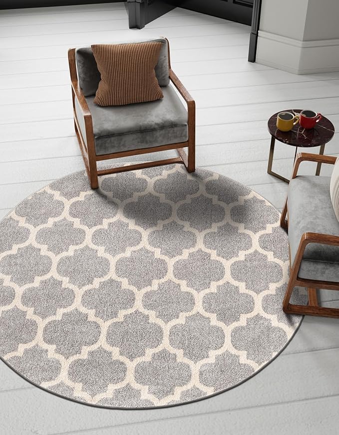 Rugs.com Lattice Collection Rug – 12 Ft Round Light Gray Medium-Pile Rug Perfect for Kitchens, Dining Rooms