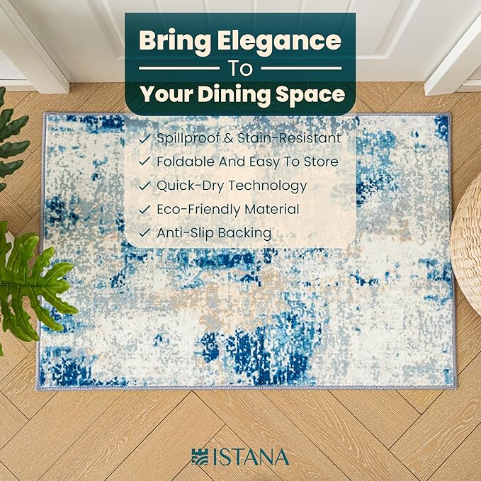 Istana 2x3 Area Rug - Blue/Ivory Boho Rugs for Living Room 2x3 - Foldable Small Rugs for Bedroom - Stain Resistant Washable Rug Non Slip - Eco-Friendly Area Rugs Indoor