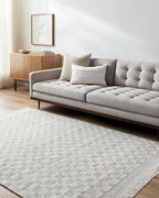 Mark&Day Wool Rugs, 5x8 Clinten Solid and Border Light Gray Checkered Rug, Grey Ivory Carpet for Living Room, Bedroom or Kitchen (5' x 7'6")