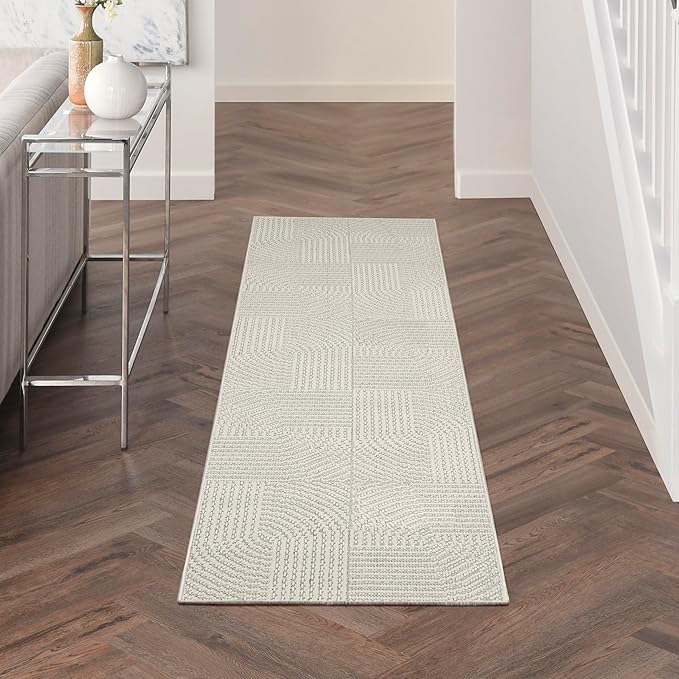 Nourison Home Textured Home Ivory 2'3" x 7'6" Area Rug - Easy Clean, Non Shedding, Bed Room, Living Room, Dining Room, Kitchen (8' Runner)