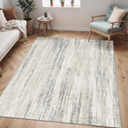 MUJOO Washable Rug 4x6.5,Modern Abstract Area Rugs for Bedroom Living Room Office Playroom,Small Non Slip Throw Carpet Indoor,Low Pile Accent Neutral Beige and Grey