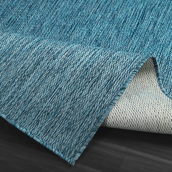 CAMILSON Outdoor Rug 10x14 Modern Area Rugs for Large Indoor and Outdoor Patios and Porches - Waterproof, Washable, Non-Shedding, Easy-to-Clean Outside Carpet (10 x 14, Solid - Aqua)