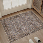 HUGEAR 2x3 Small Rug Machine Washable Area Rug Tradition Brown Entryway Rugs Entrance Door Mat Indoor Accent Rugs Floral Low Pile Carpet Distressed Throw Rug Kitchen Bedroom Office Non Slip