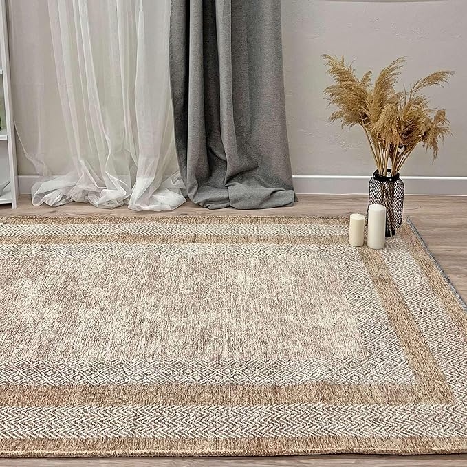 Alfa Rich 4x6 Beige Cream Washable Area Rugs for Living Room Bedroom Kitchen Cotton Pet Friendly Rug