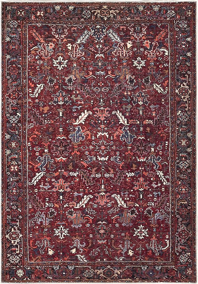 Bloom Rugs Washable Non-Slip 8' x 10' Rug - Burgundy Traditional Bordered Area Rug for Living Room, Bedroom, Dining Room, and Kitchen - Exact Size: 8' x 10'