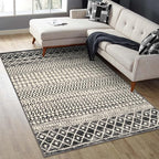 Geometric Moroccan 6x9 Rug, Ultra Soft Distressed Black Rug for Bedroom Non-Slip, Low-Pile Washable Living Room Rug Indoor Carpet for Bedroom Dining Room Classroom Dorm