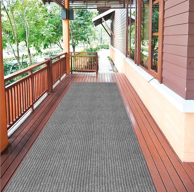 Ottomanson 2'7" x 34' Hallway Runner with Scraper Pile - Extra Durable Non-Slip Rug Mat for Indoor & Outdoor Use - Ideal for Kitchen, Entryway & Garage - High-Traffic Carpet, Gray