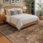 Brown 9x12 Living Room Rug - Vintage Western Eclectic Unique Neutral Taupe, Washable Low Pile Non-Slip Large Area Rugs for Dining Under Table Bedroom Under Bed