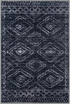 KILOCOCO Boho Entryway Rug 3x5 Area Rug Washable Non Slip Throw Rugs Soft for Kitchen Living Room Dining Bedroom Geometric Moroccan Carpet, Black/Navy