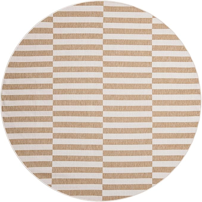 Unique Loom Outdoor Striped Collection Area Rug - Striped (7' 10" Round Taupe/Ivory)