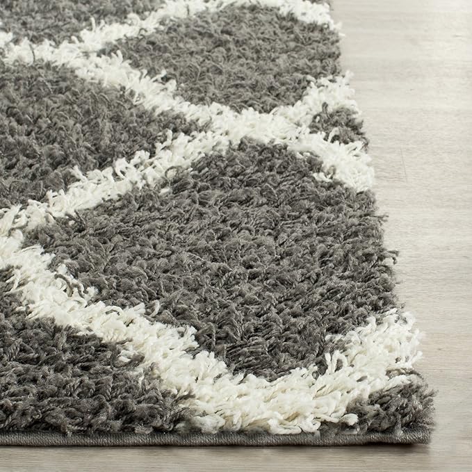 SAFAVIEH Dallas Shag Collection Runner Rug - 2'3" x 14', Dark Grey & Ivory, Trellis Design, Non-Shedding & Easy Care, 1.5-inch Thick Ideal for High Traffic Areas in Living Room, Bedroom (SGD257A)