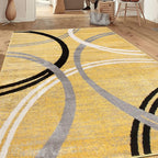 Rugshop Wavy Circles Design Area Rug, Fade-Resistant Carpet for Living Room, Dining Room, or Bedroom,Grand Room,Open Spaces Yellow, 10' x 14'