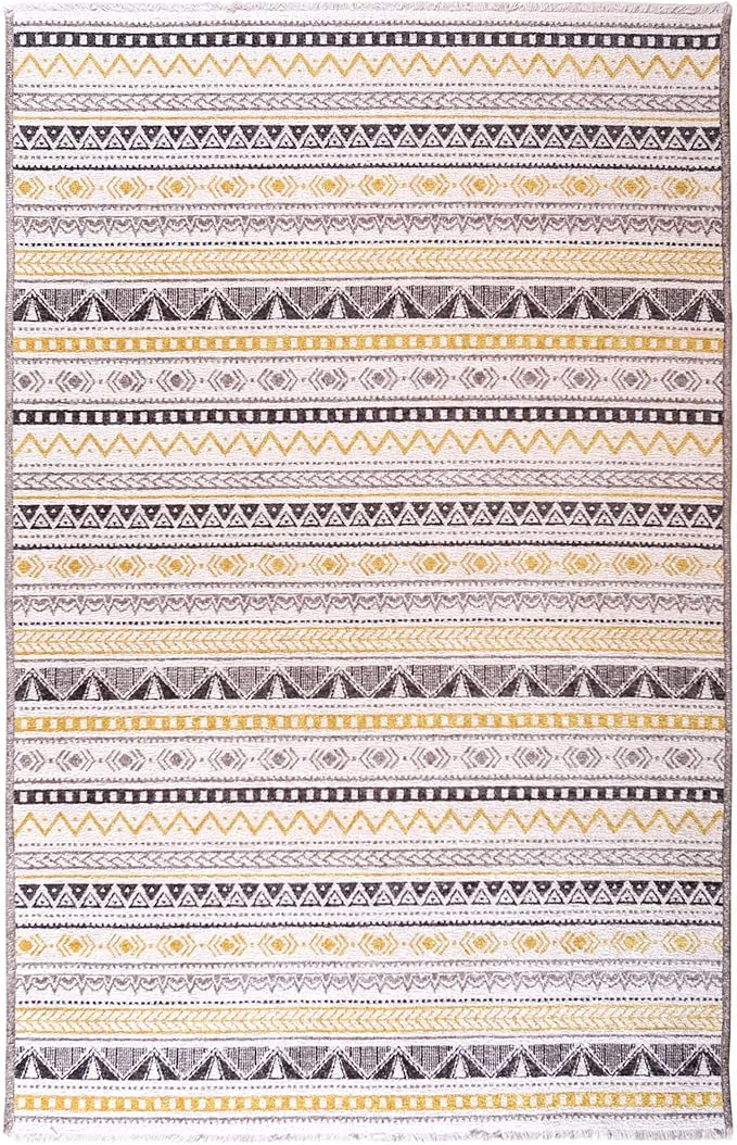 Alfa Rich 7x10 Yellow Gray White Washable Area Rugs for Living Room Bedroom Kitchen Cotton Decor Rug