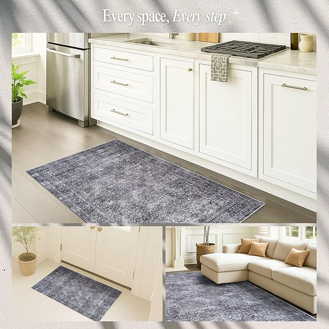 Fame Rugs Turkish Rug. Washable Vintage Oriental Antique Inspired Traditional Doormat Small Modern Area Rugs Luxury Entryway Entry Bedroom Bathroom Kitchen (396NN, 2'5 x 6'9)