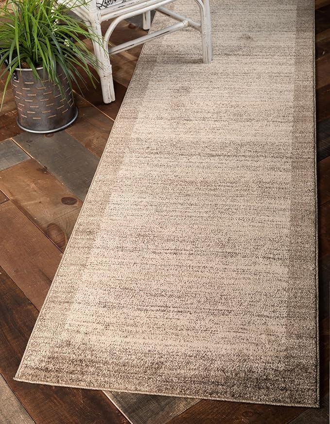 Rugs.com Angelica Collection Rug – 8 Ft Runner Beige Medium-Pile Rug Perfect for Hallways, Entryways