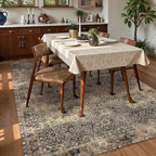 Washable Area Rug 3' x 5 ' Vintage Traditional Persian Mat - Foldable Distressed Non-Slip Machine Washable Carpet for Living Room Bedroom Kitchen Home Decor - Umber and Slate