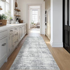 Modern Abstract Neutral Grey Kitchen Rugs Non Slip Washable Low Pile Bedside Rug Runners 2x6 Light Gray Floor Covering Carpet for Bathroom Laundry Room 2 x 6