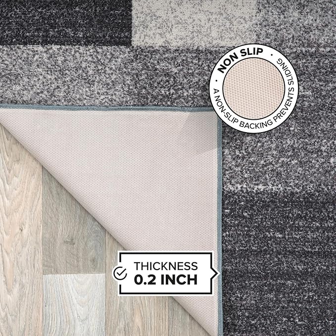 Rugshop Modern Boxes Design Non-Slip (Non-Skid) Runner Rug 2' x 10' Gray