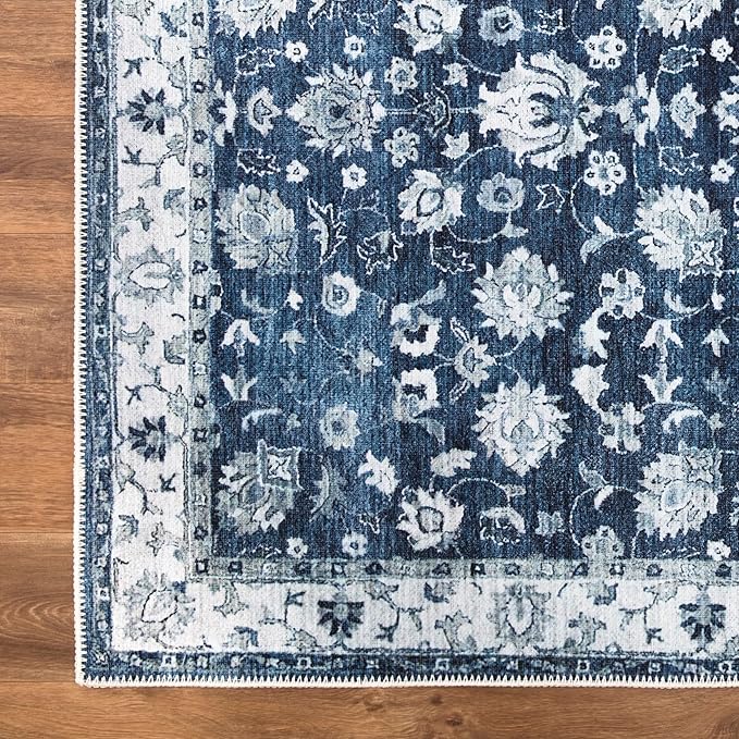 Bloom Rugs Washable Non-Slip 10x14 Rug - Dark Blue Traditional Bordered Area Rug for Living Room, Bedroom, Dining Room, and Kitchen - Exact Size: 10' x 14'