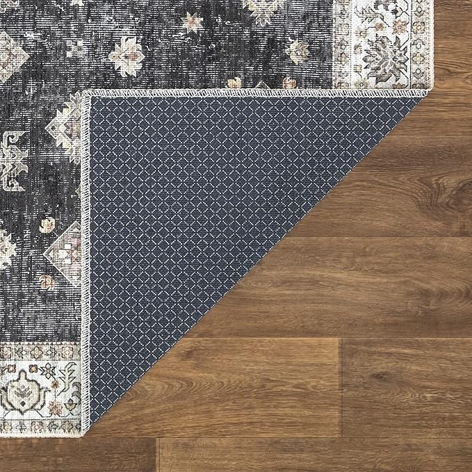Bloom Rugs Washable Non-Slip 2' x 3' Rug - Black/Ivory Traditional Oriental Area Rug for Living Room, Bedroom, Dining Room, and Kitchen - Exact Size: 2' x 3'