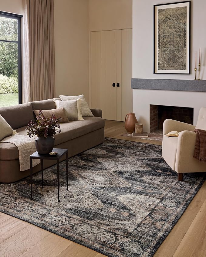 Loloi Amber Lewis Josie Collection JOS-04 Ink/Earth 2'-3" x 3'-9", .13" Pile Height, Low Profile, Machine Washable, Accent Rug