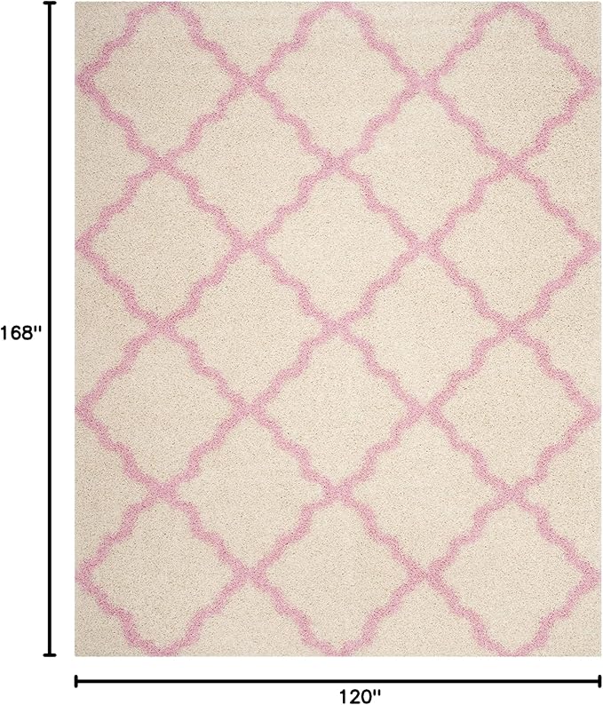 SAFAVIEH Dallas Shag Collection Area Rug - 10' x 14', Ivory & Light Pink, Trellis Design, Non-Shedding & Easy Care, 1.5-inch Thick Ideal for High Traffic Areas in Living Room, Bedroom (SGD257P)