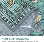 Bavni Runner Rug 2x10 Kitchen Rugs for Hallways Entryway, Washable Vintage Print Carpet, Ultra-Thin Chenille Low Pile Lightweight Rug with Non Slip Backing, Blue/Green